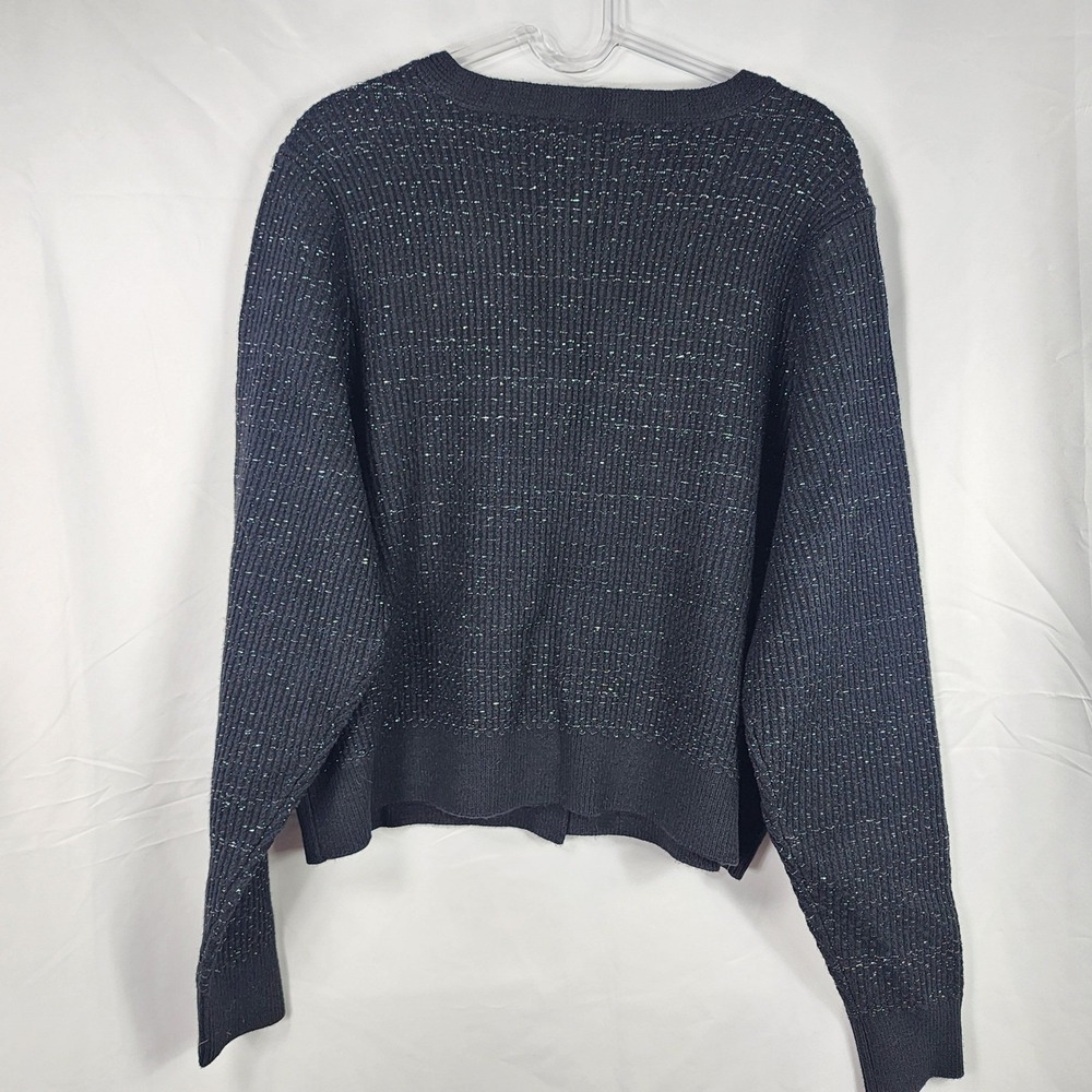 Womens Black Cardigan Plus 2X 18W Silver Dark Academia Metallic Holiday Festive - Picture 2 of 13